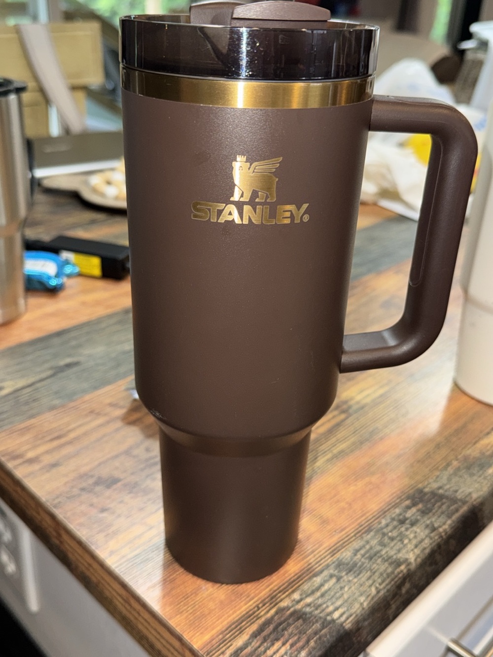 Stanley Brown Travel Mug with Gold Logo